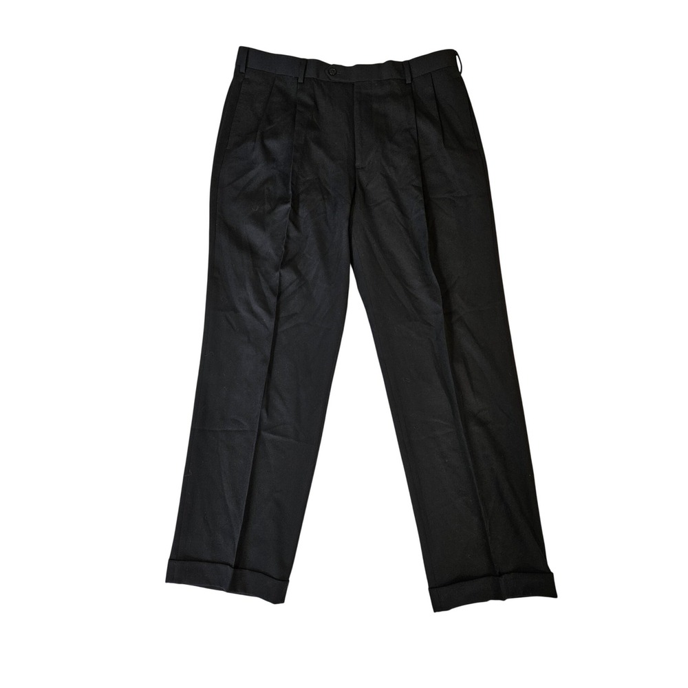 Brooks Brothers 1818 Madison Pants Mens 37x32 Black Pleated Wool Office Preppy